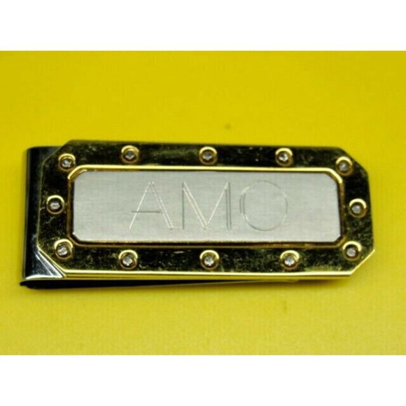 "AMO" Initials Money Clip Stainless Steel Credit Card Cash Silver Tone Gold Tone - Picture 3 of 7
